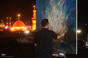 اجرای نقاشی حسن روح الامین در بام کربلای معلی